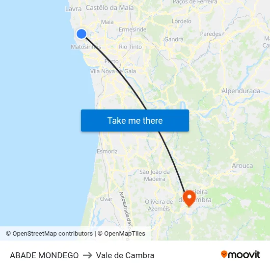 ABADE MONDEGO to Vale de Cambra map