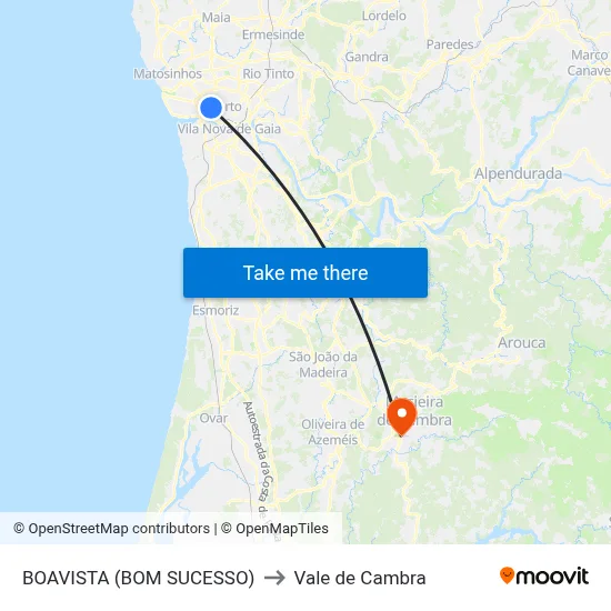 BOAVISTA (BOM SUCESSO) to Vale de Cambra map