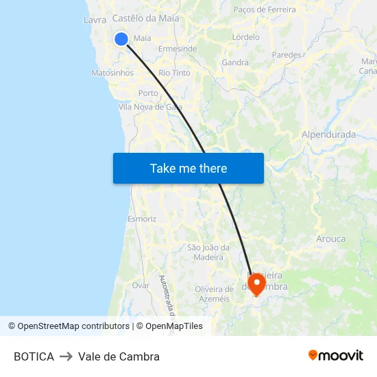 BOTICA to Vale de Cambra map