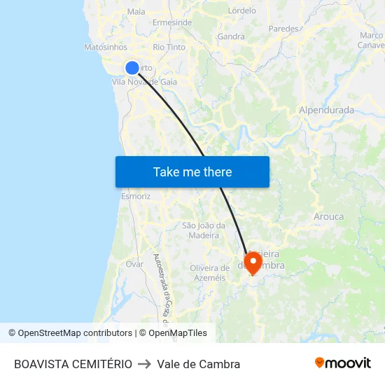 BOAVISTA CEMITÉRIO to Vale de Cambra map
