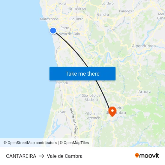 CANTAREIRA to Vale de Cambra map