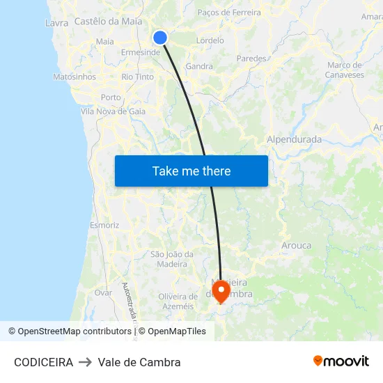 CODICEIRA to Vale de Cambra map