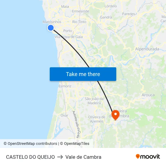 CASTELO DO QUEIJO to Vale de Cambra map