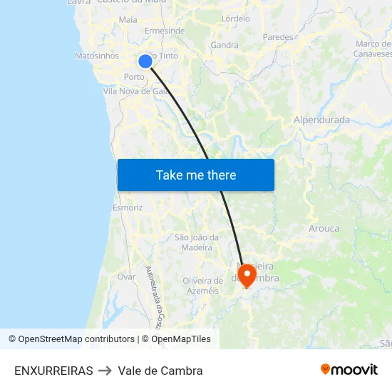 ENXURREIRAS to Vale de Cambra map