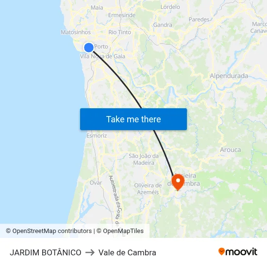 JARDIM BOTÂNICO to Vale de Cambra map