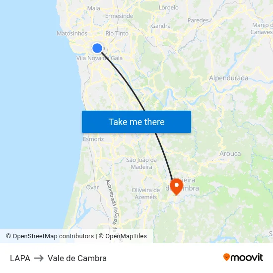 LAPA to Vale de Cambra map