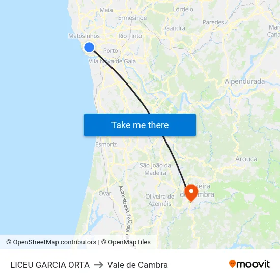 LICEU GARCIA ORTA to Vale de Cambra map