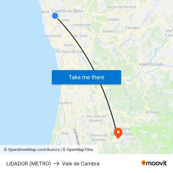 LIDADOR (METRO) to Vale de Cambra map