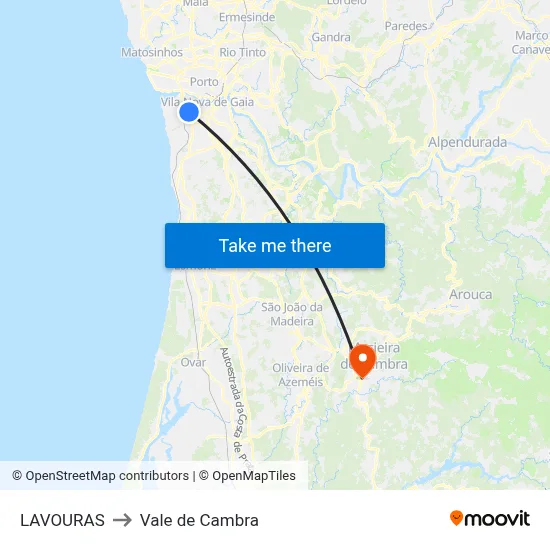 LAVOURAS to Vale de Cambra map