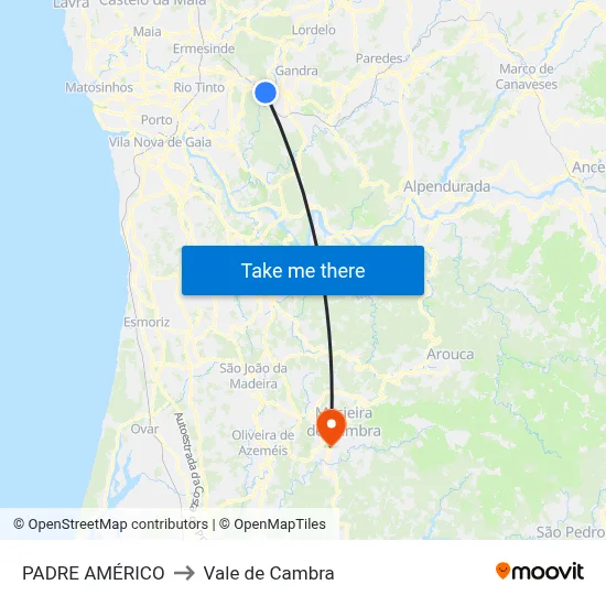 PADRE AMÉRICO to Vale de Cambra map