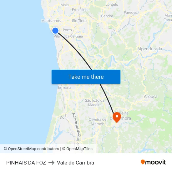 PINHAIS DA FOZ to Vale de Cambra map
