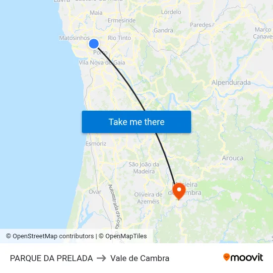 PARQUE DA PRELADA to Vale de Cambra map