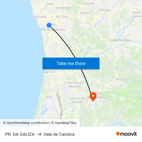 PR. DA GALIZA to Vale de Cambra map