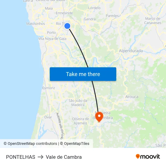 PONTELHAS to Vale de Cambra map