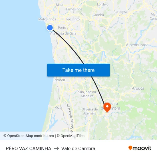 PÊRO VAZ CAMINHA to Vale de Cambra map