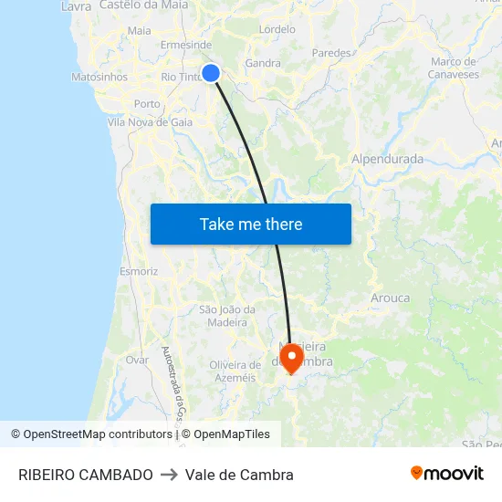 RIBEIRO CAMBADO to Vale de Cambra map