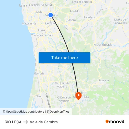 RIO LEÇA to Vale de Cambra map
