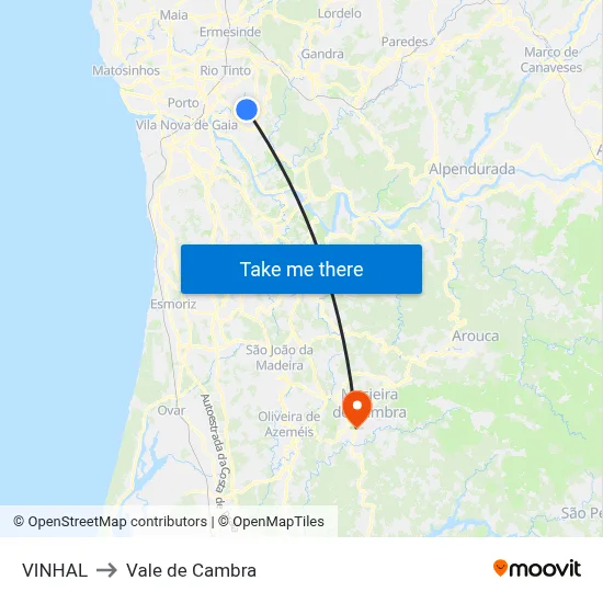 VINHAL to Vale de Cambra map