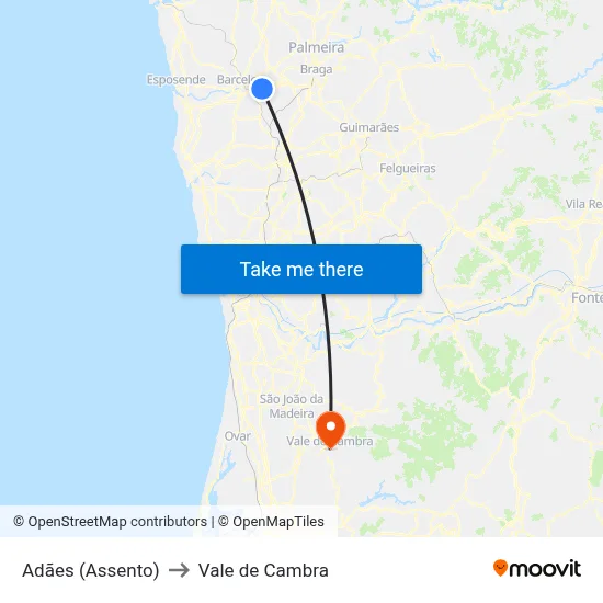 Adães (Assento) to Vale de Cambra map