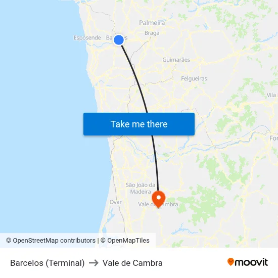 Barcelos (Terminal) to Vale de Cambra map