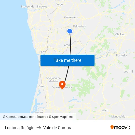 Lustosa Relógio to Vale de Cambra map