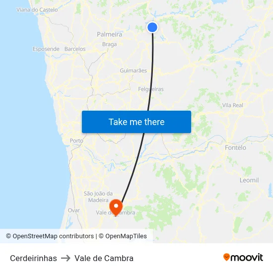 Cerdeirinhas to Vale de Cambra map