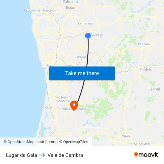 Lugar da Gaia to Vale de Cambra map