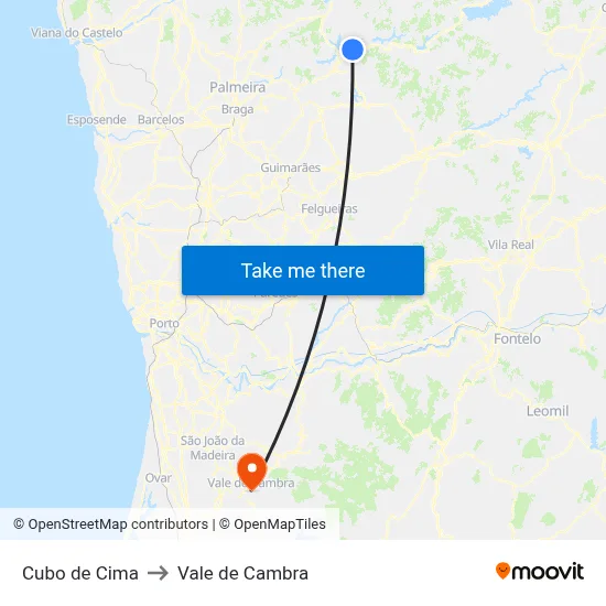 Cubo de Cima to Vale de Cambra map