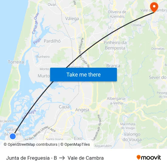 Junta de Freguesia - B to Vale de Cambra map