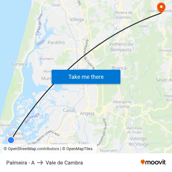 Palmeira - A to Vale de Cambra map