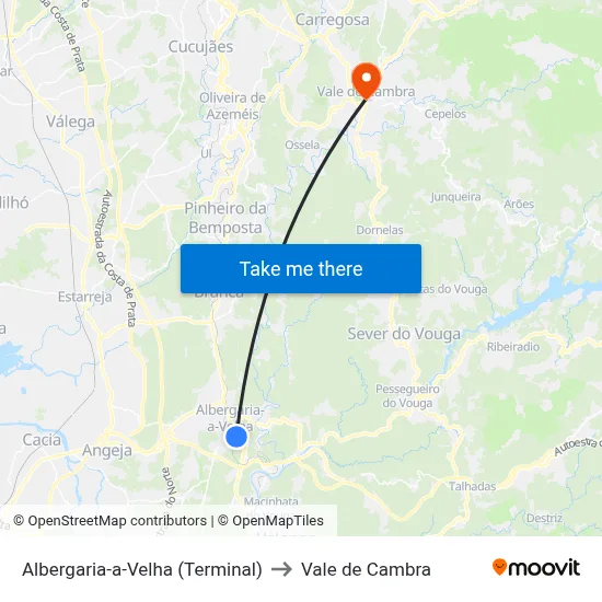 Albergaria-a-Velha (Terminal) to Vale de Cambra map