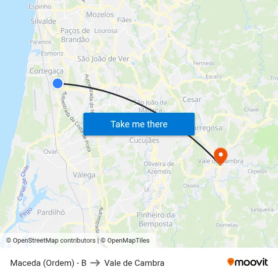Maceda (Ordem) - B to Vale de Cambra map