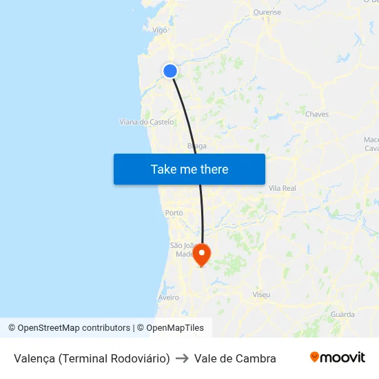 Valença (Terminal Rodoviário) to Vale de Cambra map