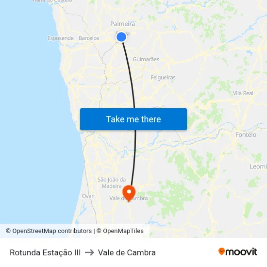 Rotunda Estação III to Vale de Cambra map