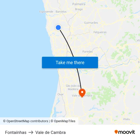 Fontaínhas to Vale de Cambra map