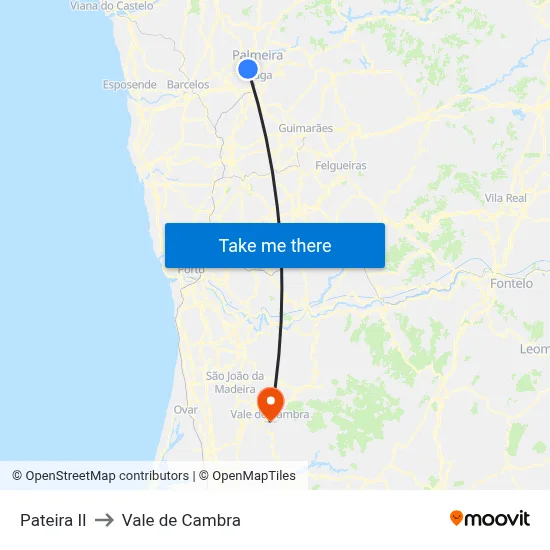 Pateira II to Vale de Cambra map