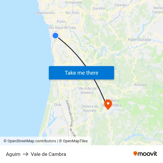 Aguim to Vale de Cambra map