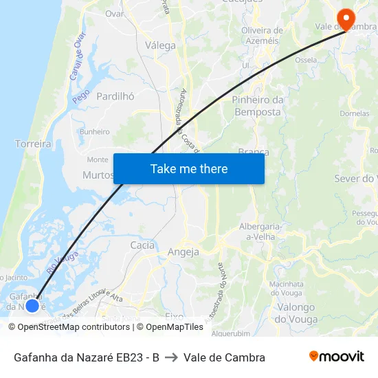 Gafanha da Nazaré EB23 - B to Vale de Cambra map