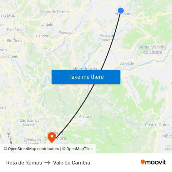 Reta de Ramos to Vale de Cambra map