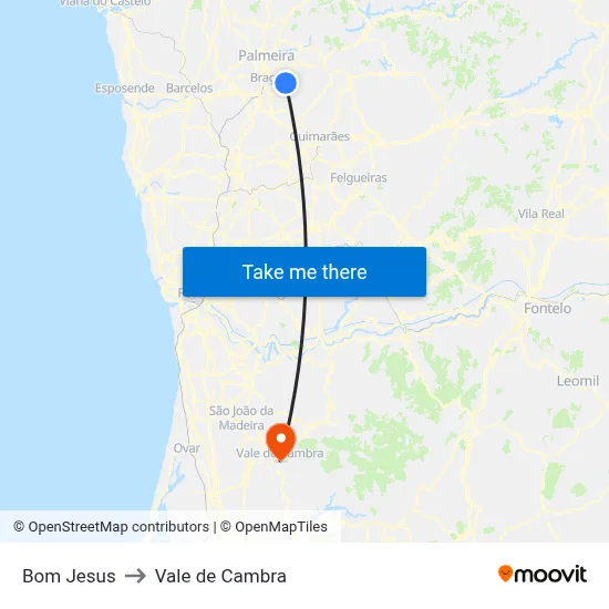 Bom Jesus to Vale de Cambra map