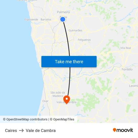 Caires to Vale de Cambra map