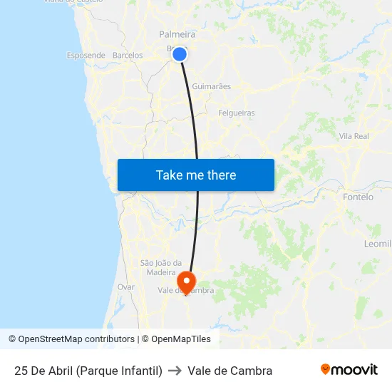 25 De Abril (Parque Infantil) to Vale de Cambra map