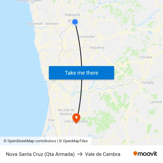 Nova Santa Cruz (Qta Armada) to Vale de Cambra map