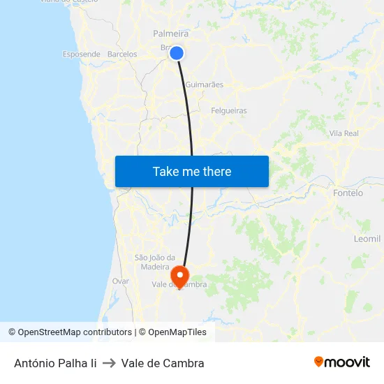 António Palha Ii to Vale de Cambra map