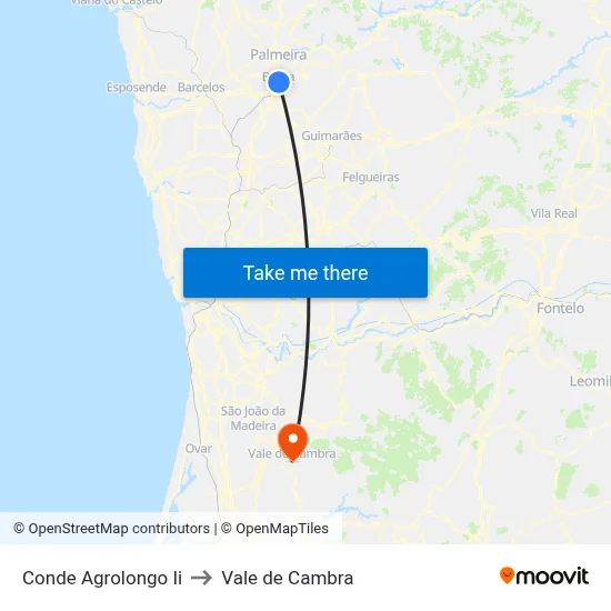 Conde Agrolongo Ii to Vale de Cambra map