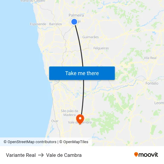 Variante Real to Vale de Cambra map
