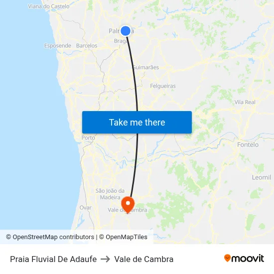 Praia Fluvial De Adaufe to Vale de Cambra map