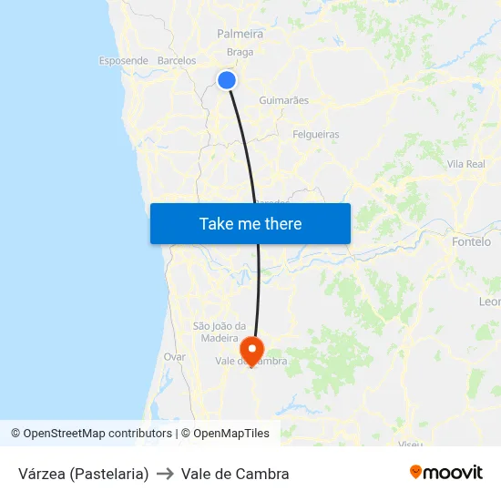 Várzea (Pastelaria) to Vale de Cambra map