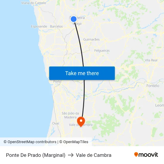 Ponte De Prado (Marginal) to Vale de Cambra map