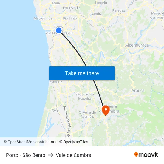 Porto - São Bento to Vale de Cambra map